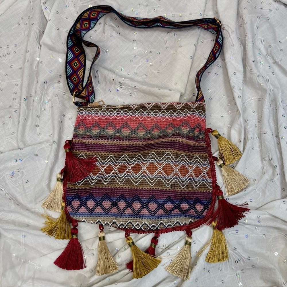 *New* Boho Embroidered Crossbody Bag with Tassels – Festival Ready!